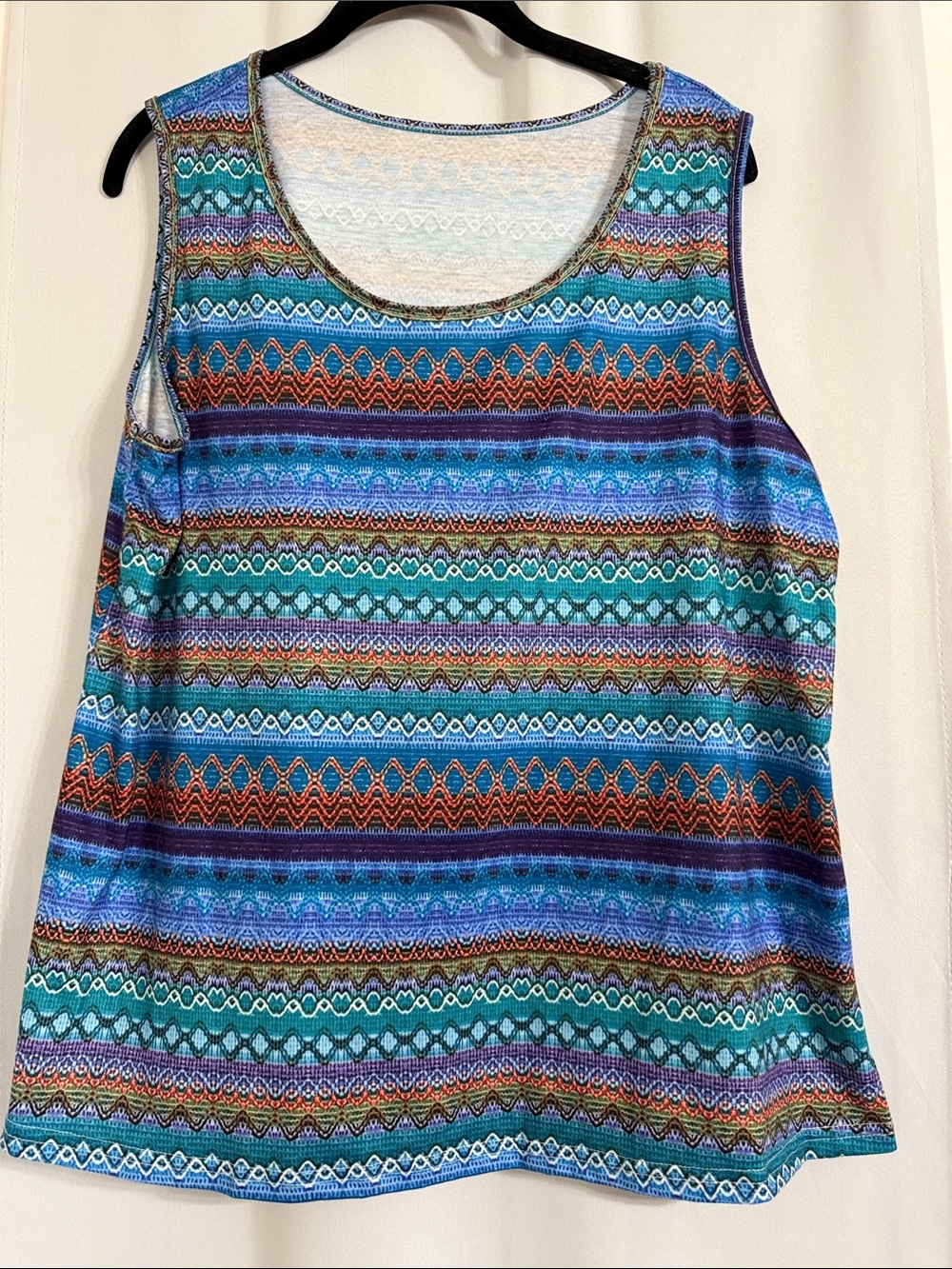 SHEIN Blue Teal Multicolor Aztec Stripe Tank